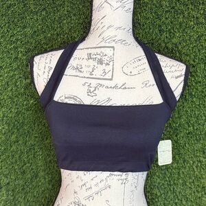 Free People Intimately Black Criss Cross Halter Crop Top Sports Bra M/L